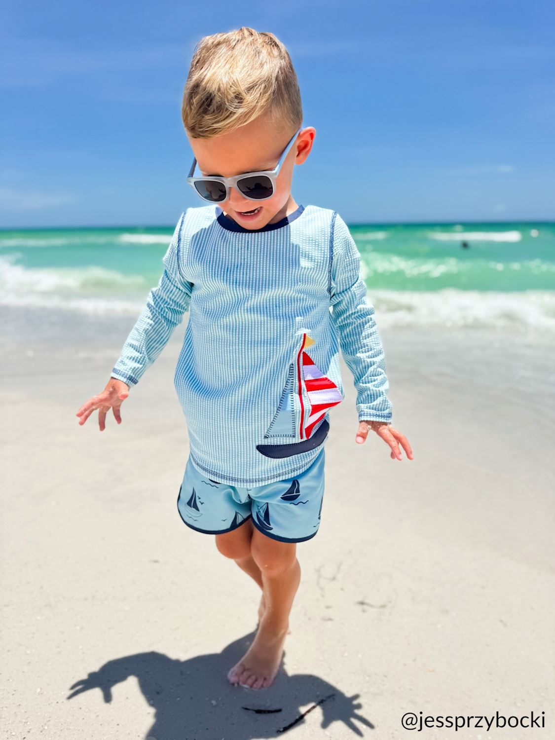 Sailboat Rash Guard & Swim Trunks Set