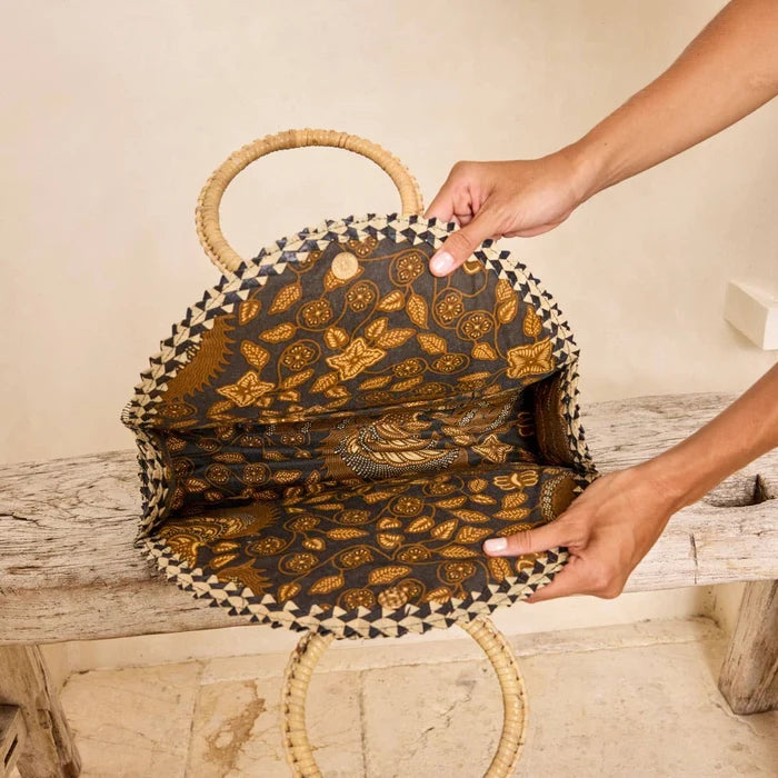Palm Leaf Foldover Handbag w/ Round Handle