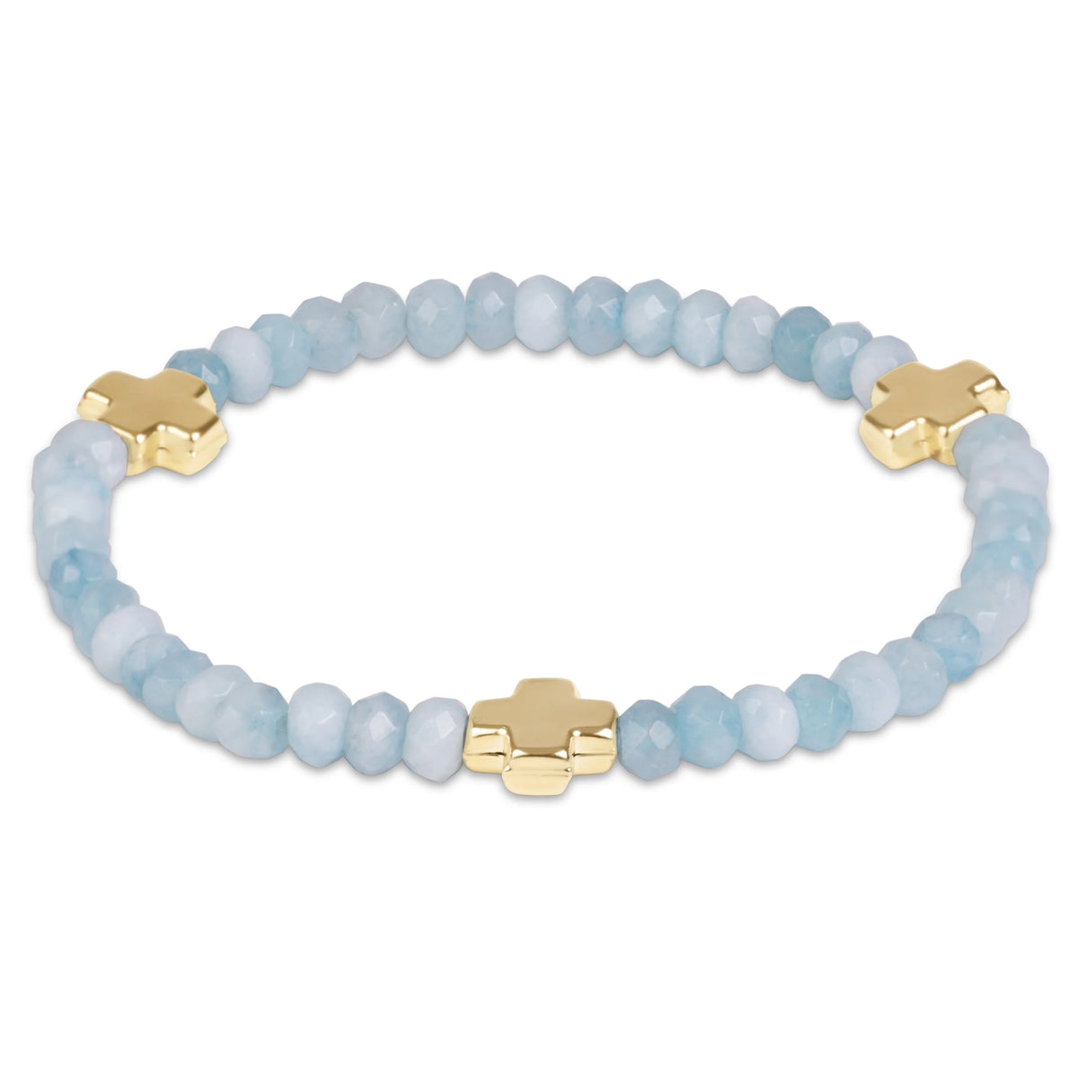 Signature Cross Gold 4mm Gemstone Bracelet- Aquamarine