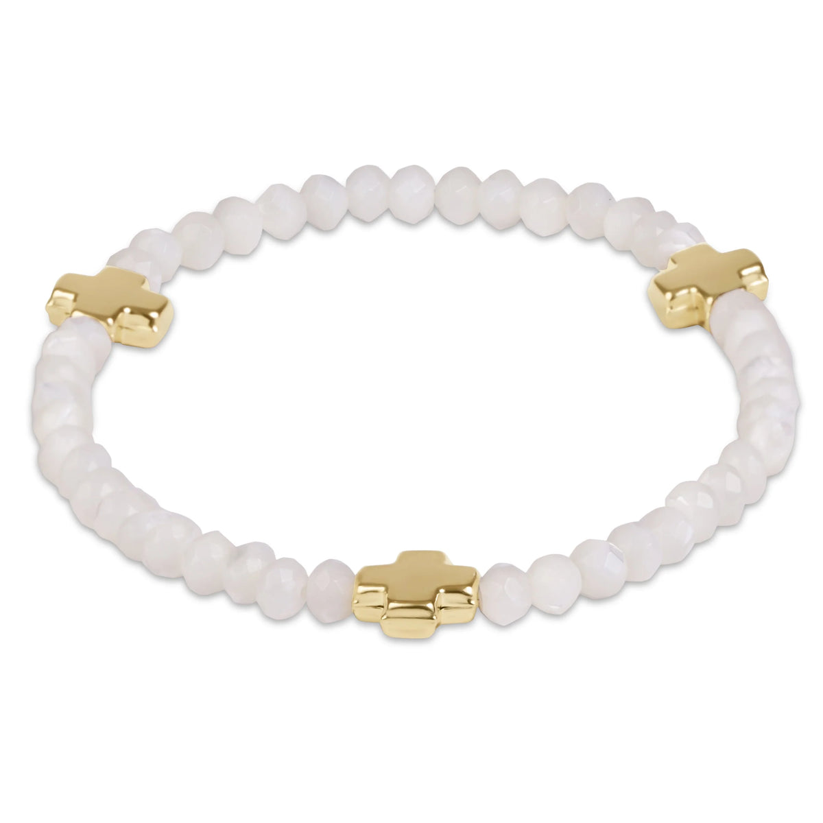 Signature Cross Gold 4mm Gemstone Bracelet- Mother of Pearl