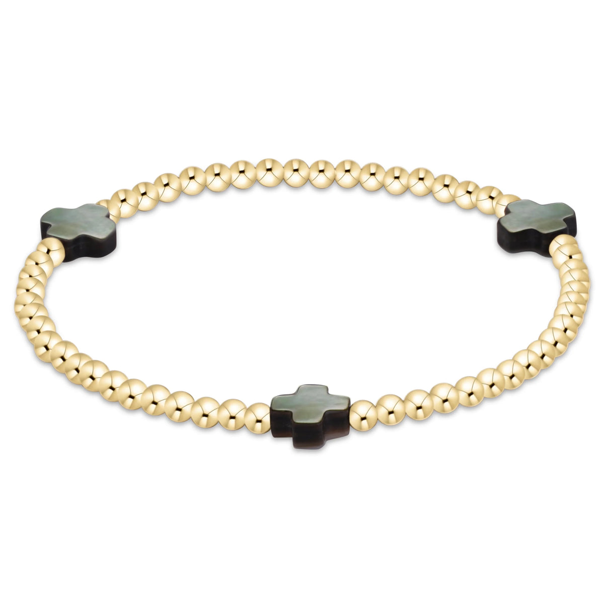 Signature Cross 3mm Gold Bracelet- Mother of Pearl- Black Tahitian