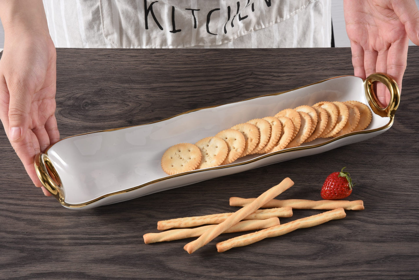 Cracker Tray - With Gold Handles
