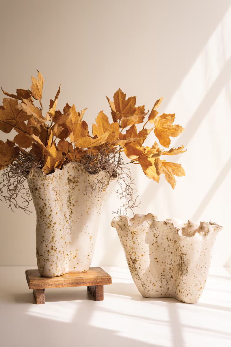 2 Ceramic Rustic Edge Speckle Vases