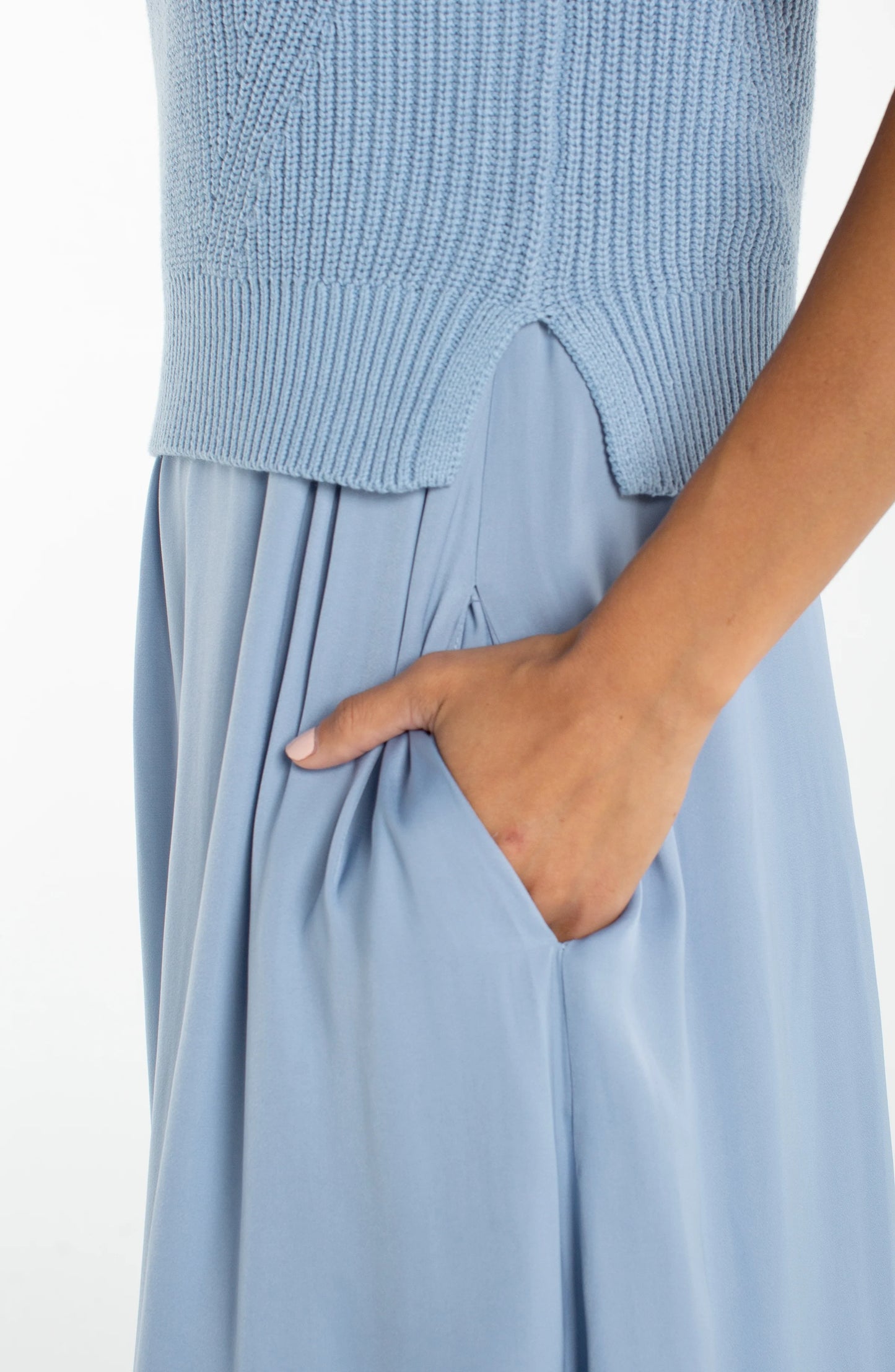 Sleeveless Tie Back Sweater Woven Dress