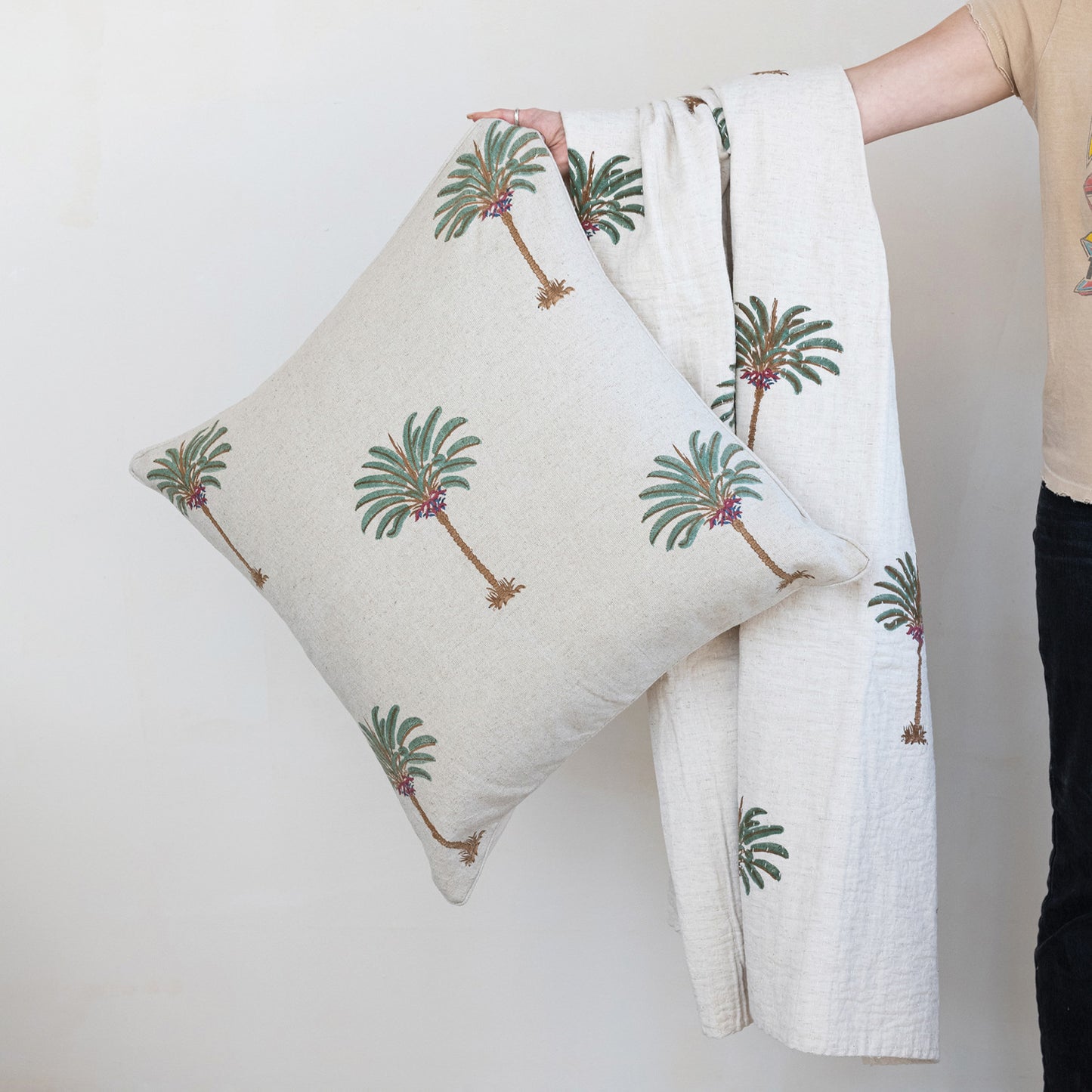 Cotton & Linen Throw with Hand-Embroidered Kantha Stitch