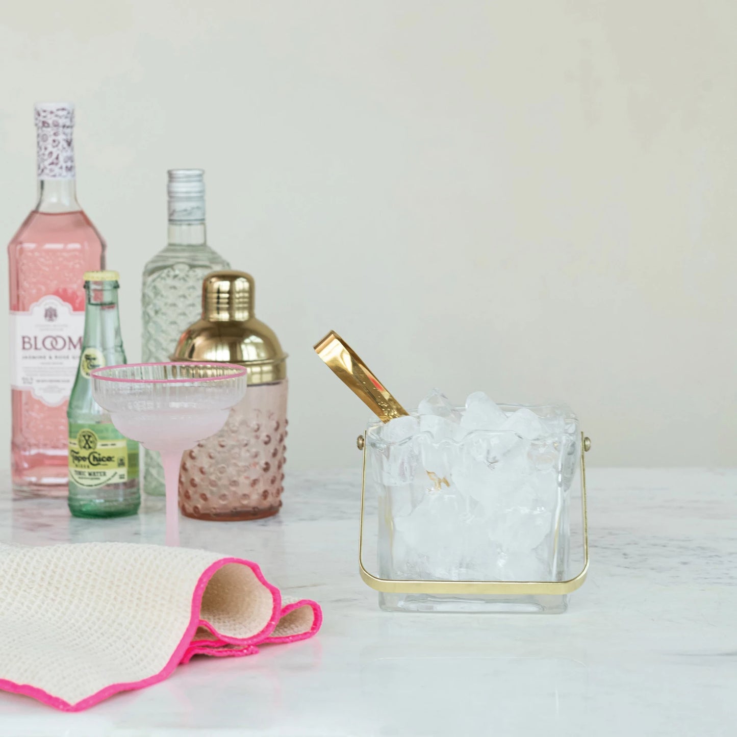 24 oz. Textured Glass Ice Bucket with Tongs, Set of 2