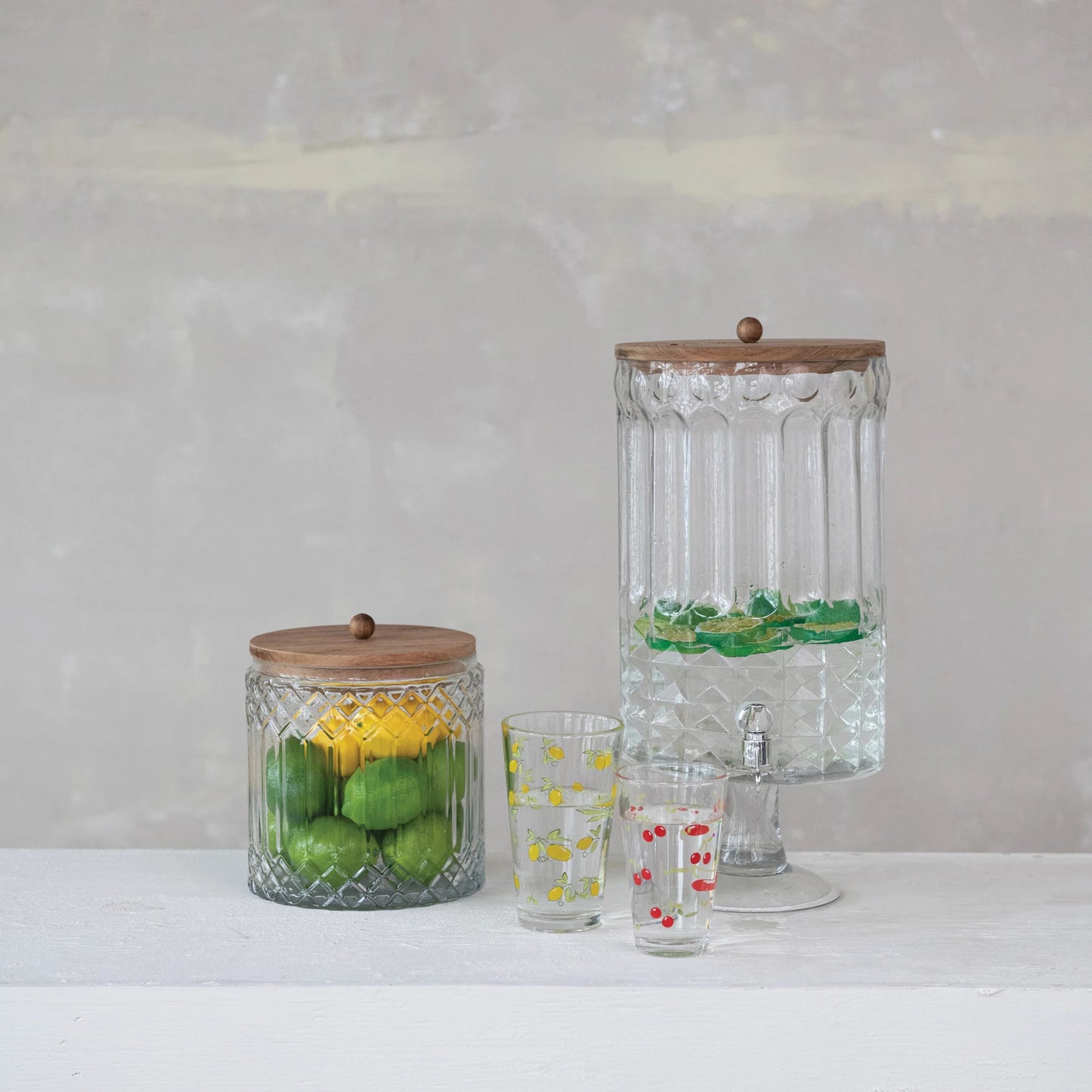 3-1/2 Quart Cut Glass Jar with Acacia Wood Lid, Natural