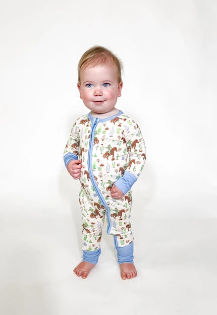 Saddle Up, Cowboy Toile - Ls Convertible Zip Pajama