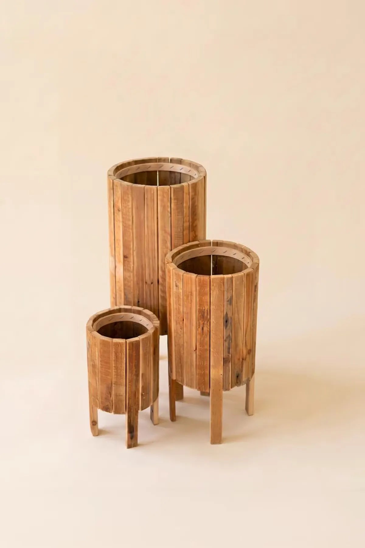 Round Recycled Slatted Wood Planters