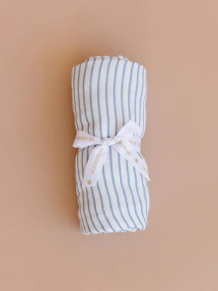 Organic Muslin Swaddle Blue & Green Stripe