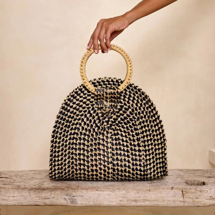 Palm Leaf Foldover Handbag w/ Round Handle