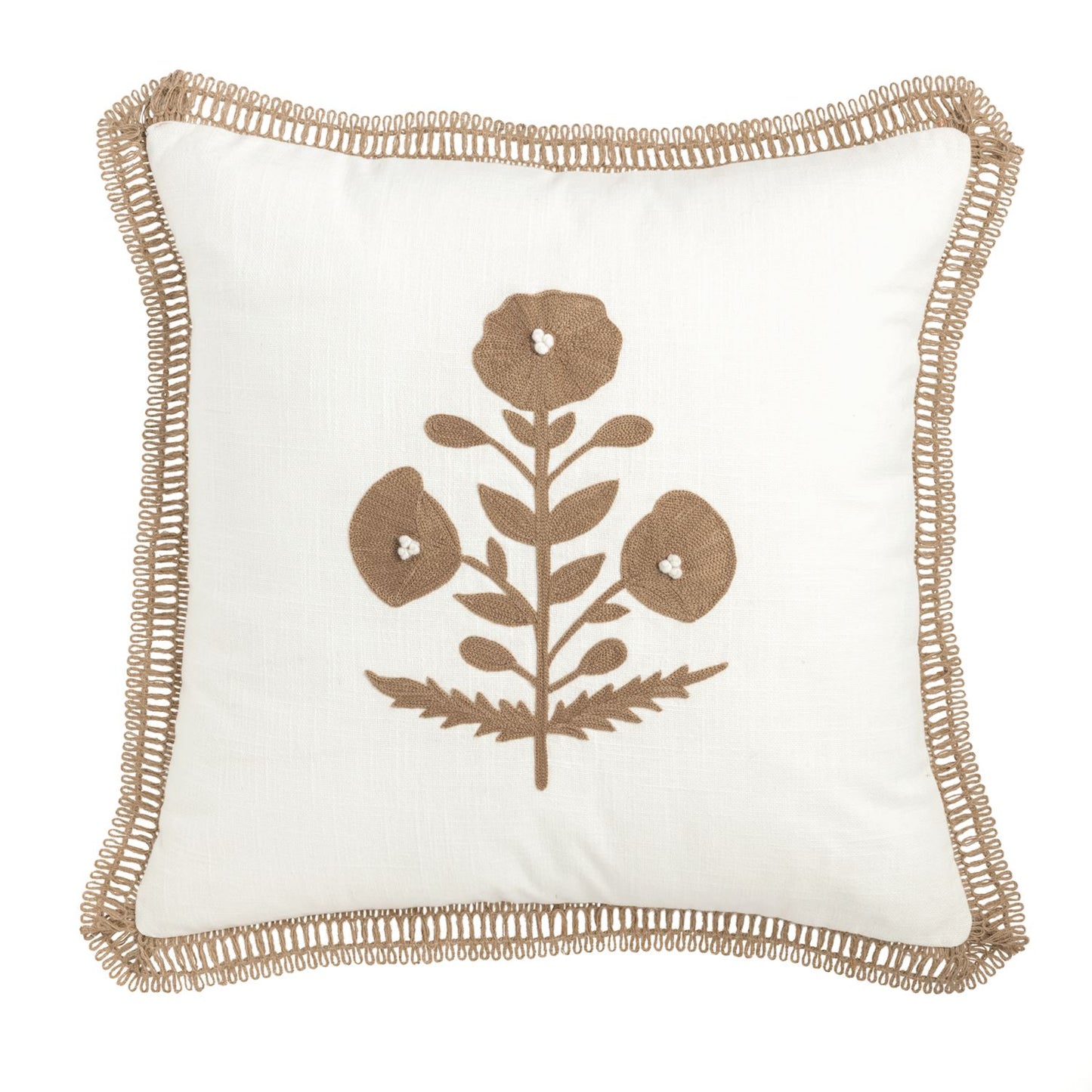 Square Neutral Floral Trim Pillow