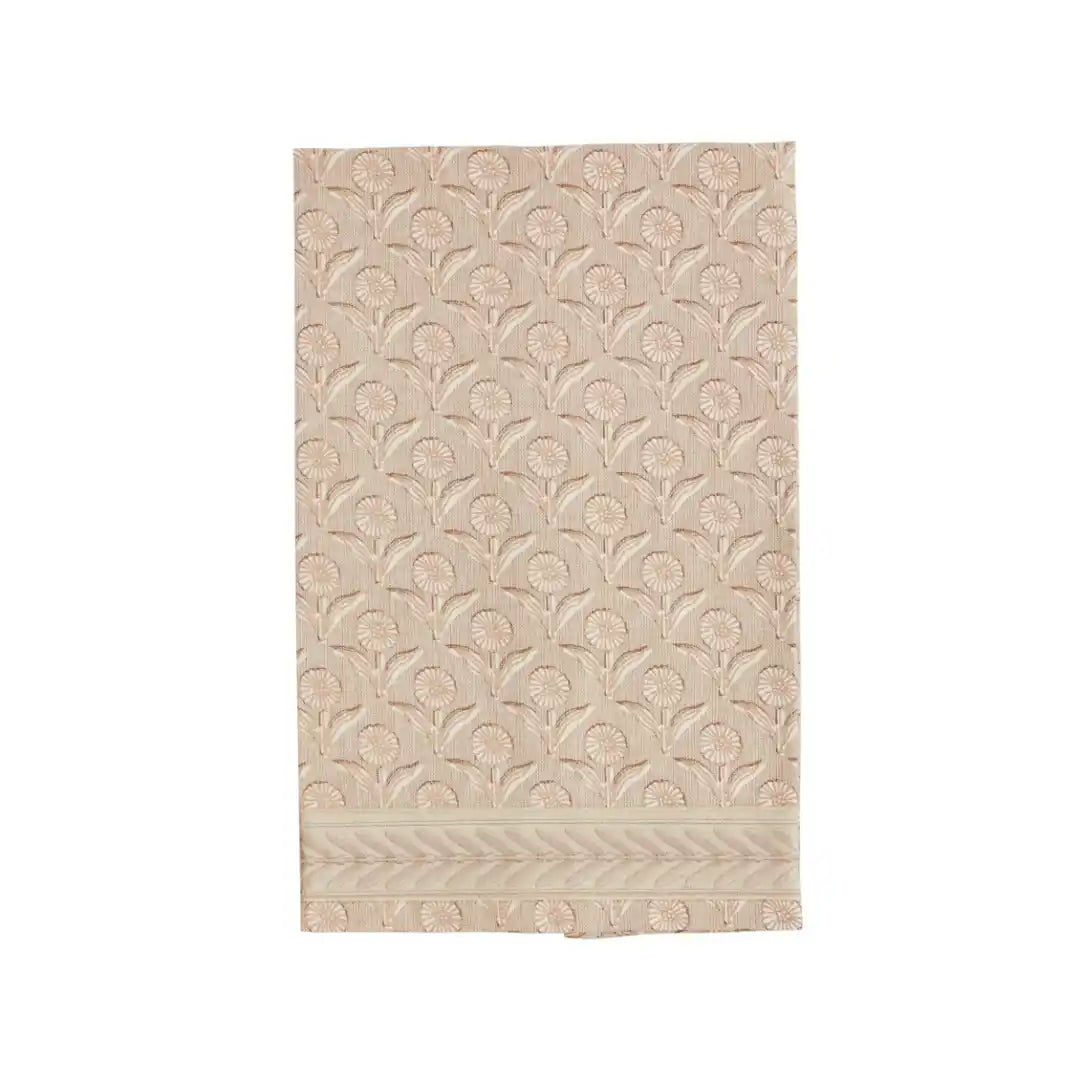 Stripe Edge Neutral Flower Pattern Towel