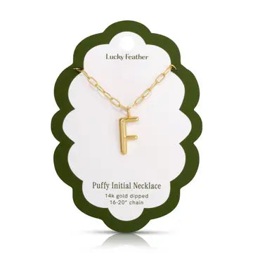 Lucky Feather Puffy Charm - Initial Necklace