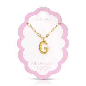 Lucky Feather Puffy Charm - Initial Necklace