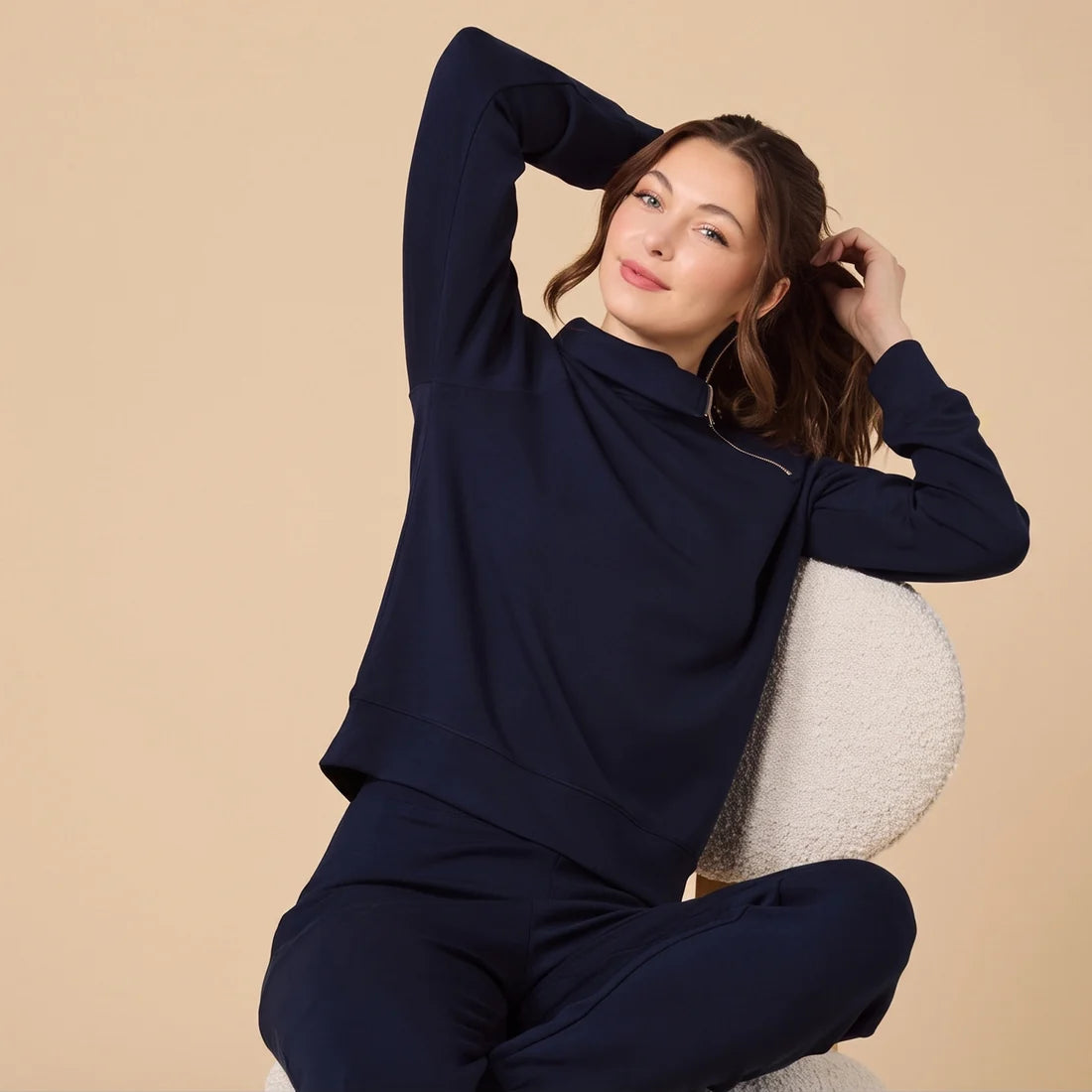 DreamTech Zip Mock Neck with Ankle Pant- Midnight