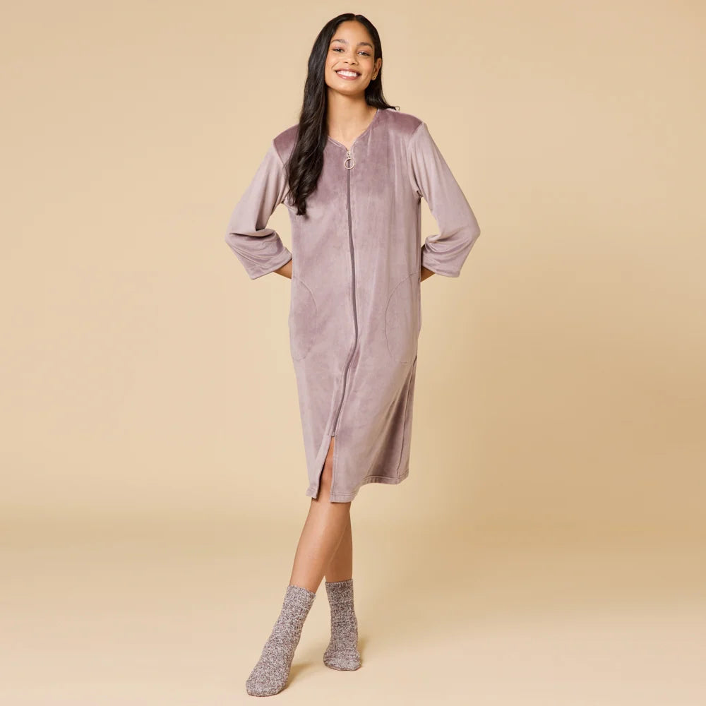 Serenity 42" 3/4 Sleeve Zip Robe Coco