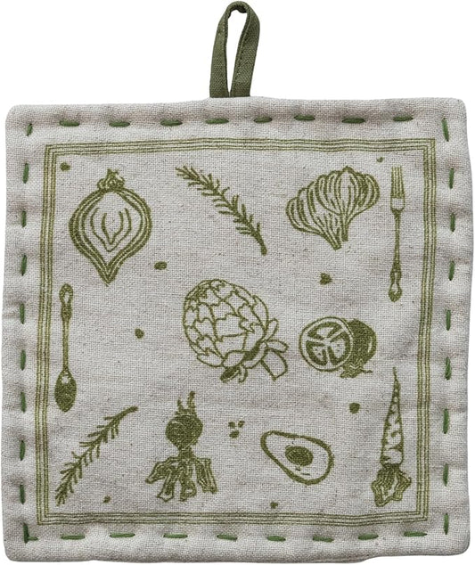 Cotton & Linen Kantha Stitch Printed Pot Holder