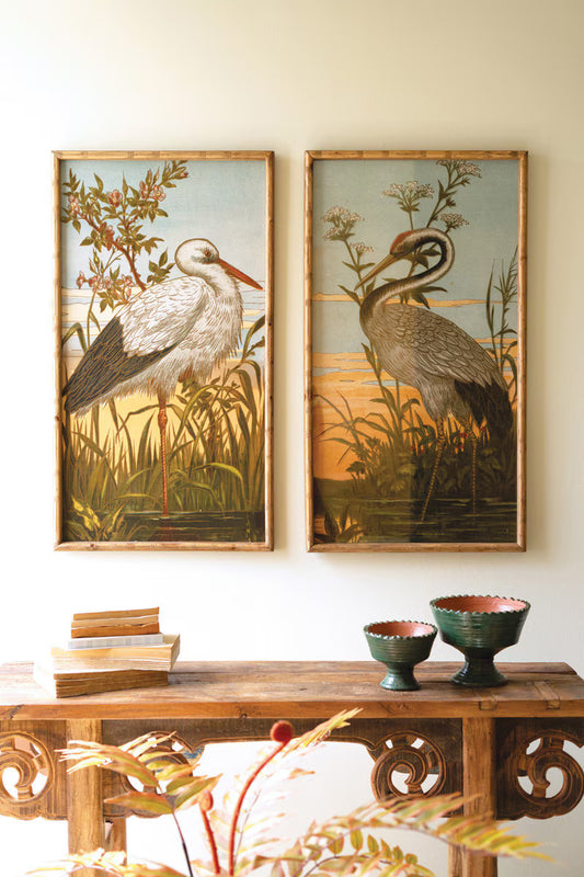 Framed Heron Prints under Glass
