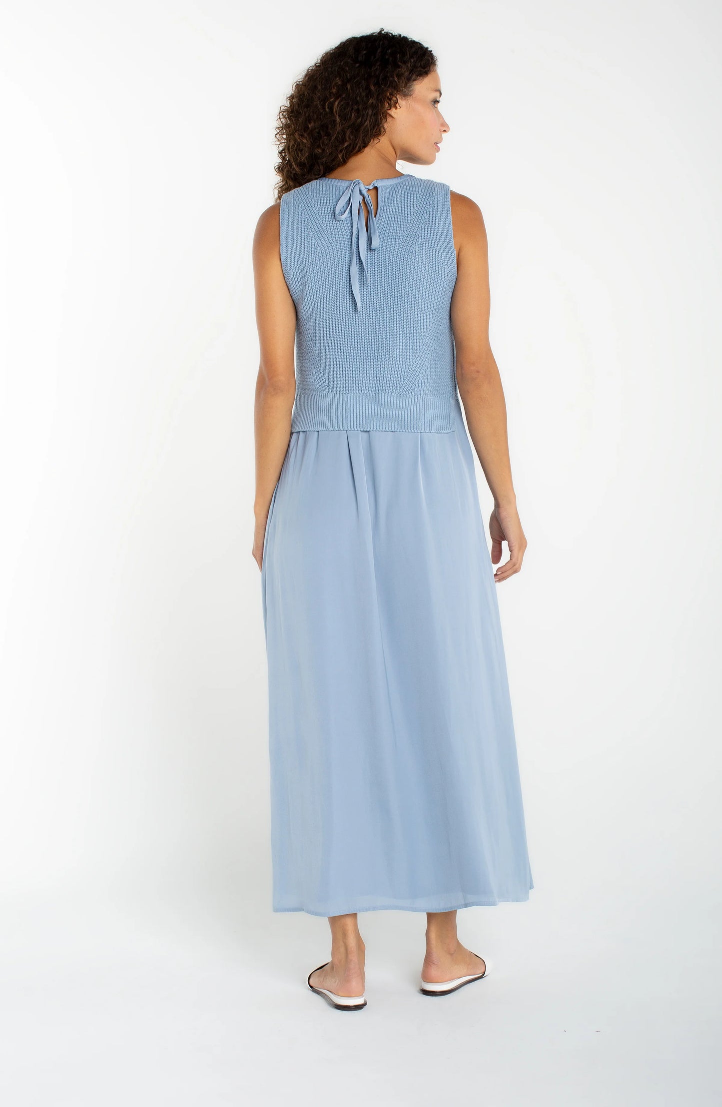 Sleeveless Tie Back Sweater Woven Dress