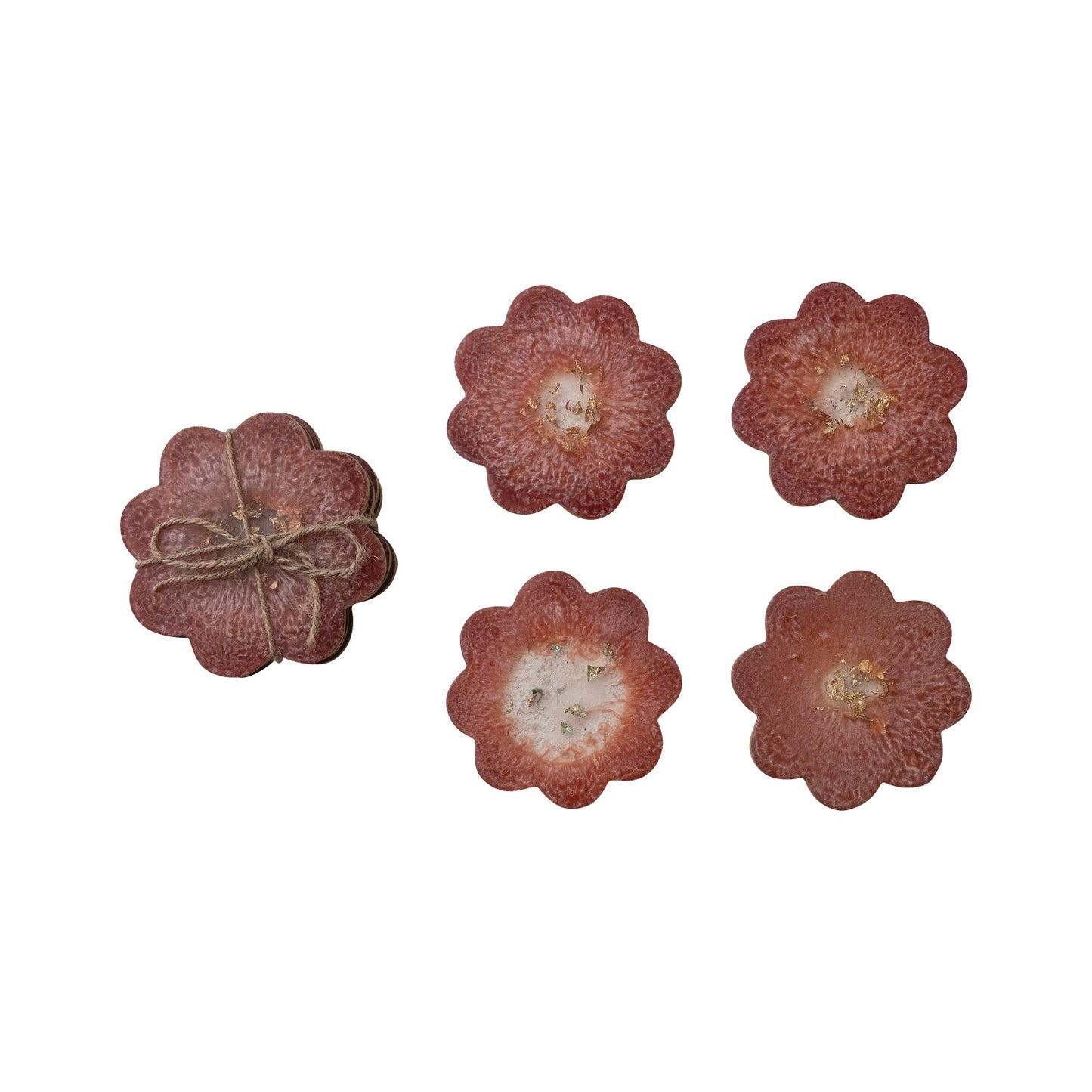 Flower Shaped Coasters with Gold Foil, Set of 4