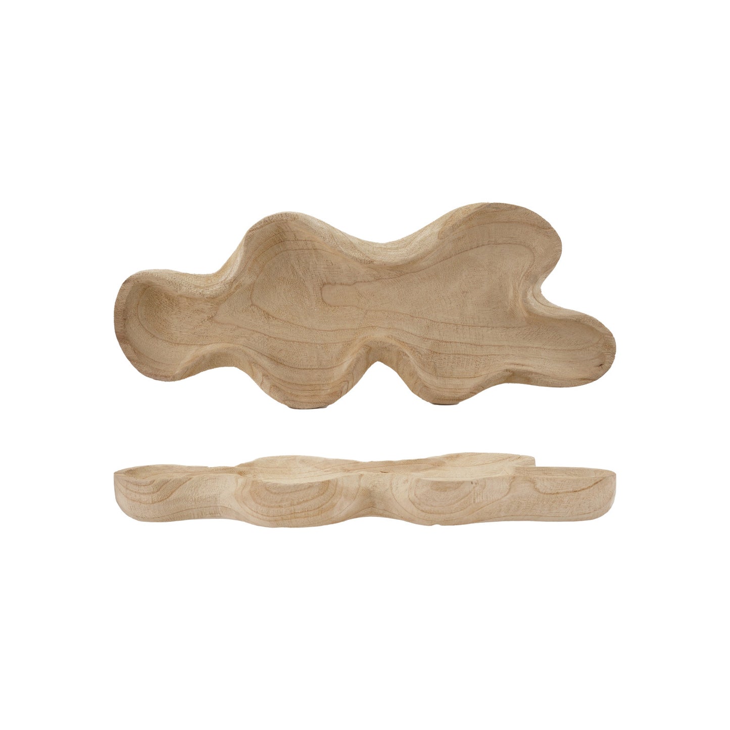 Decorative Paulownia Wood Organic Shaped Scalloped Tray, Natural