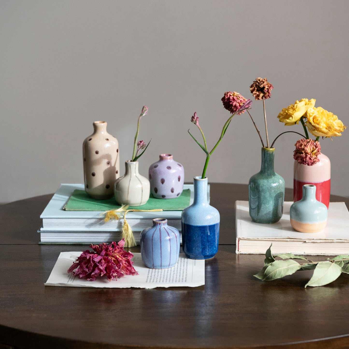 Hand-Painted Stoneware Vases Colored