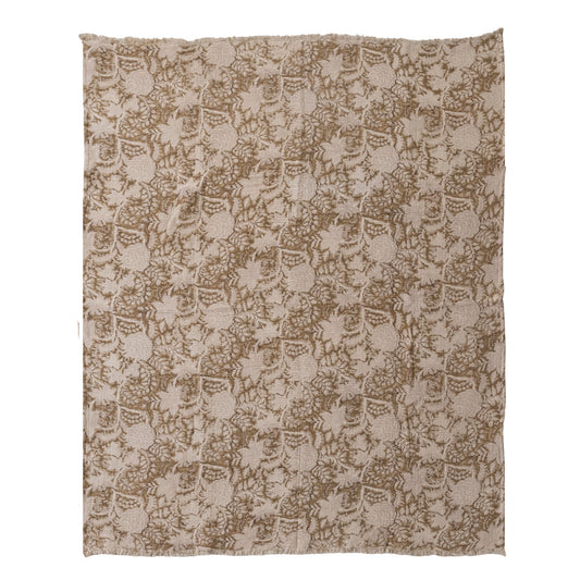 Cotton Double Cloth Block Printed Throw with Eyelash Fringe