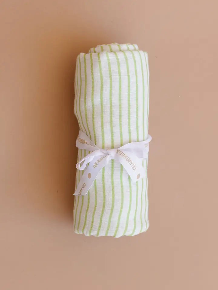 Organic Muslin Swaddle Blue & Green Stripe