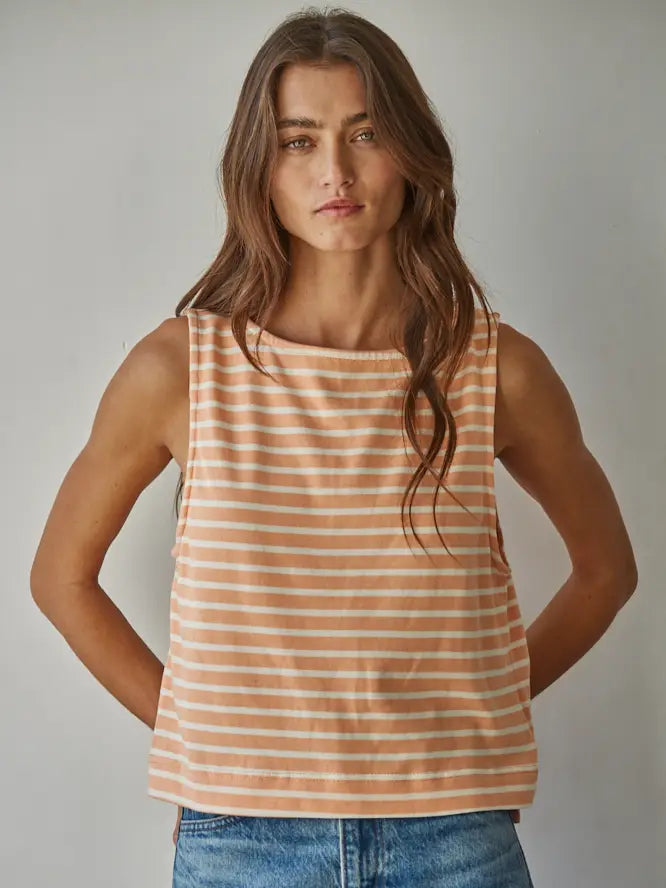 Knit Cotton Striped Round Neck Sleeveless Top