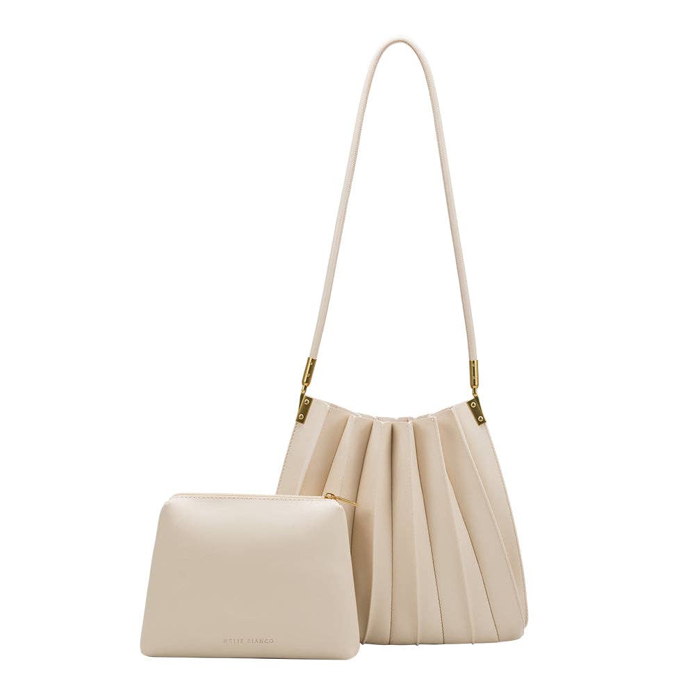 Carrie Ivory Pleated Vegan Leather Shoulder Bag