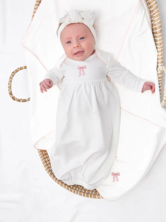 Bow - Pip Embroidered Gown- 3-6 Months