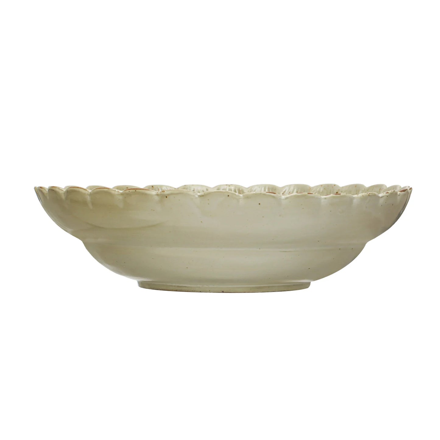 Scalloped Green Stoneware Bowl