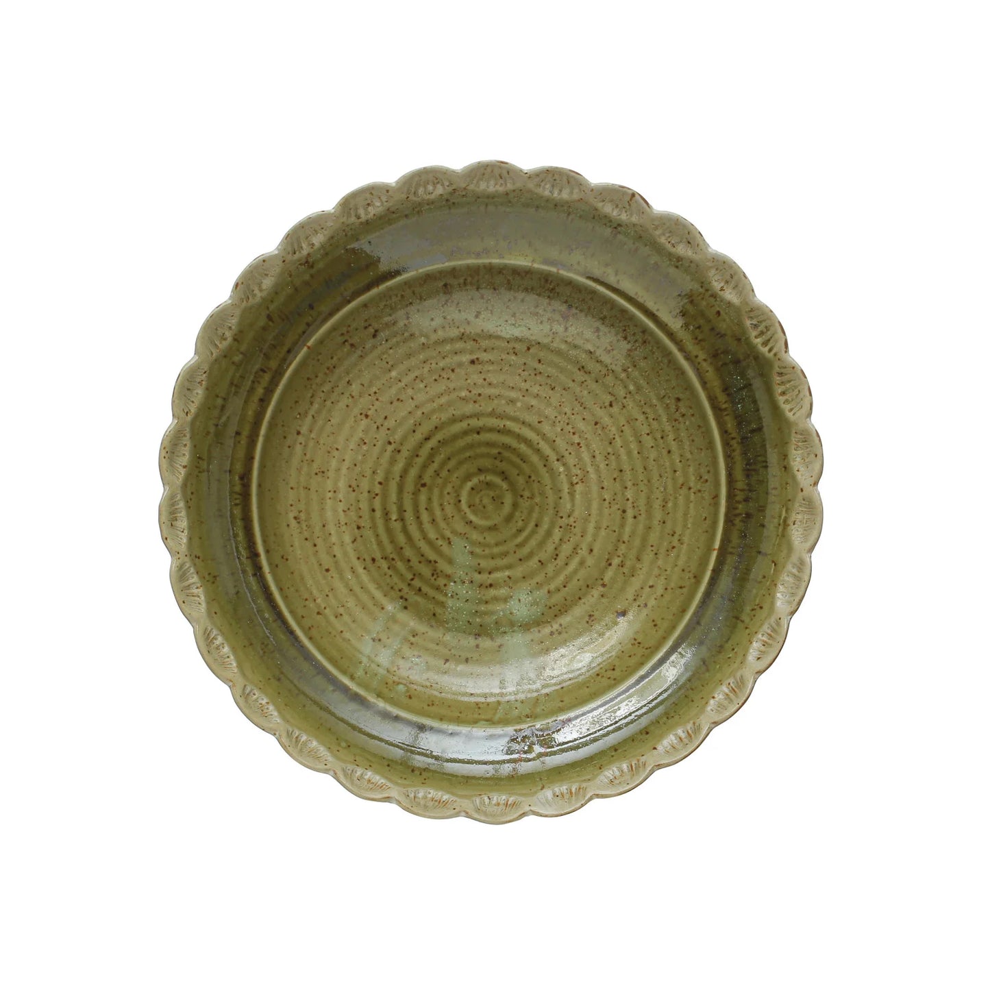 Scalloped Green Stoneware Bowl