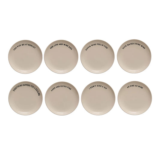 Stoneware Plate w/Wax Relief Wine Saying, 8 Styles