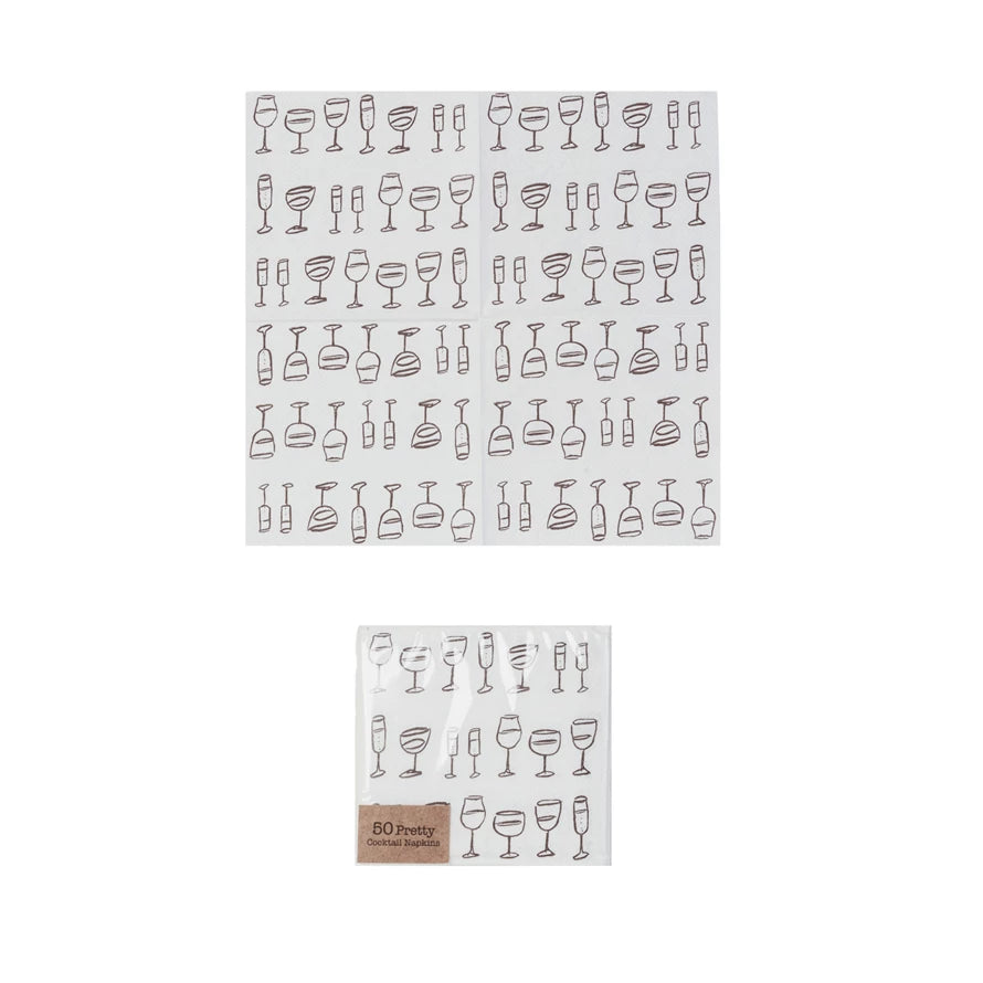 Paper Cocktail Napkins w/Wine Art