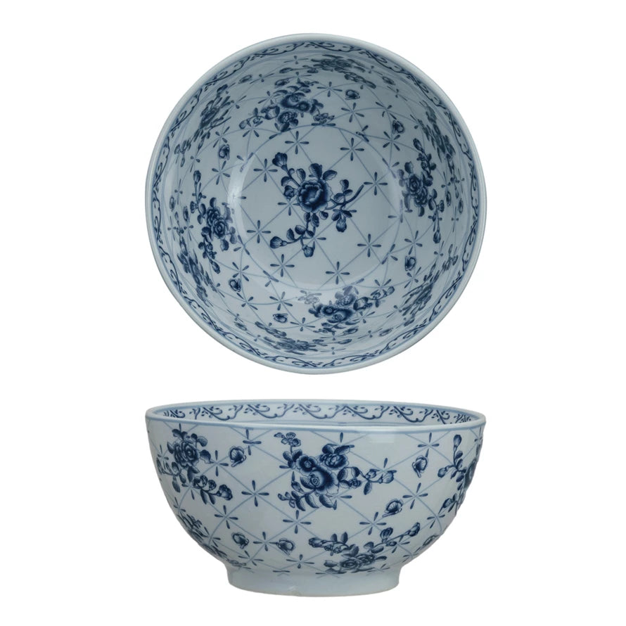 Porcelian Bowl w/Botanicals, Crackle Glaze