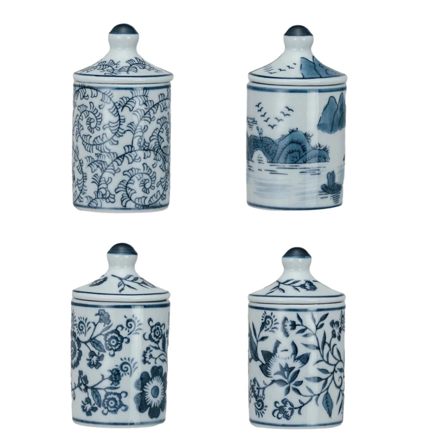 Hand-Painted Stoneware Spice Jar w/Pattern