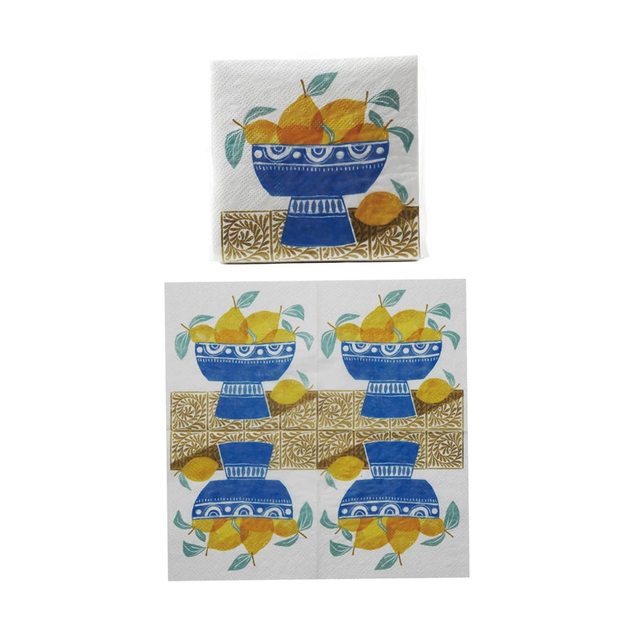 Paper Cocktail Napkins with Fruit in Bowl Pattern (50 Count)