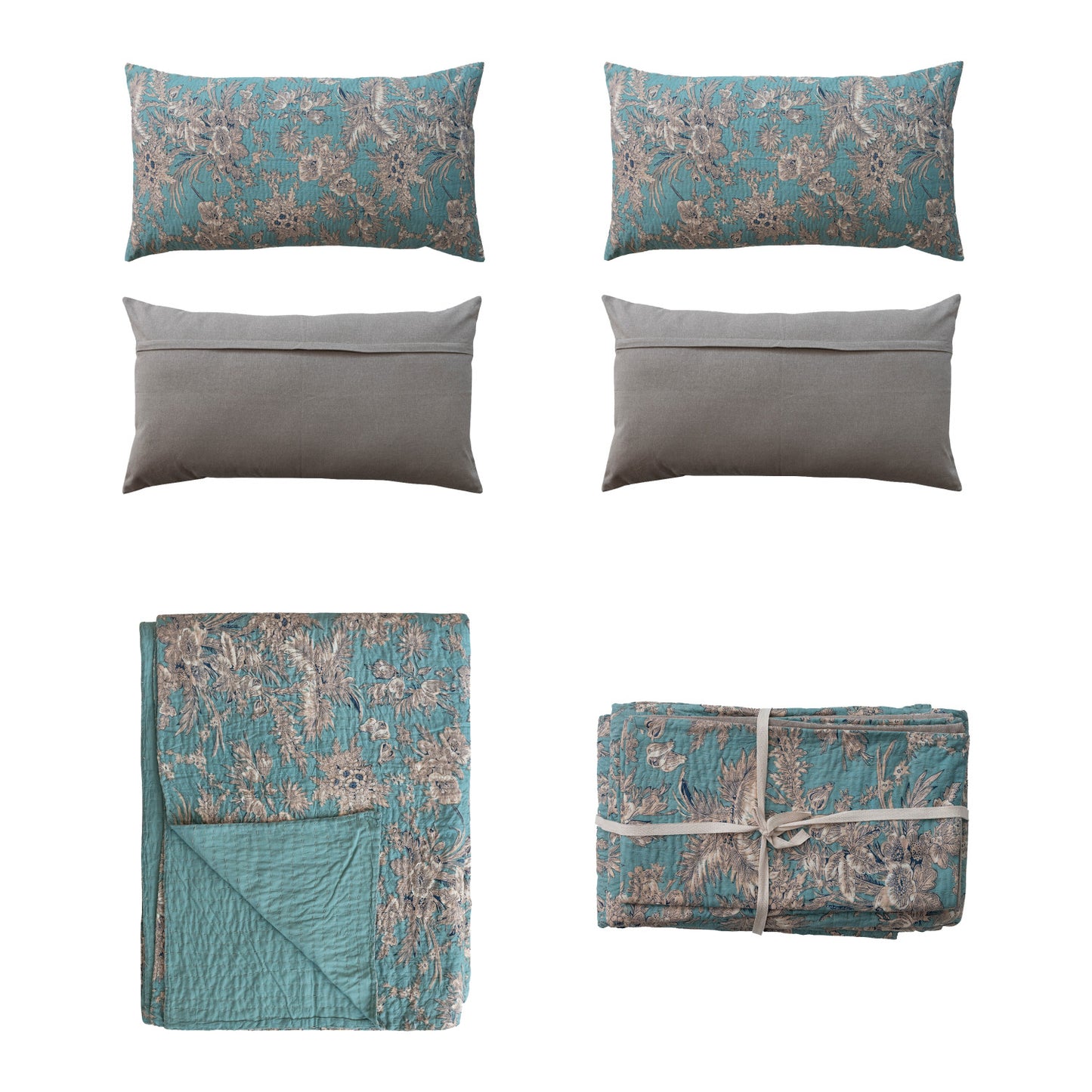 Bed Cover with 2 Standard Shams Set of 3 Tied with Cotton Tape