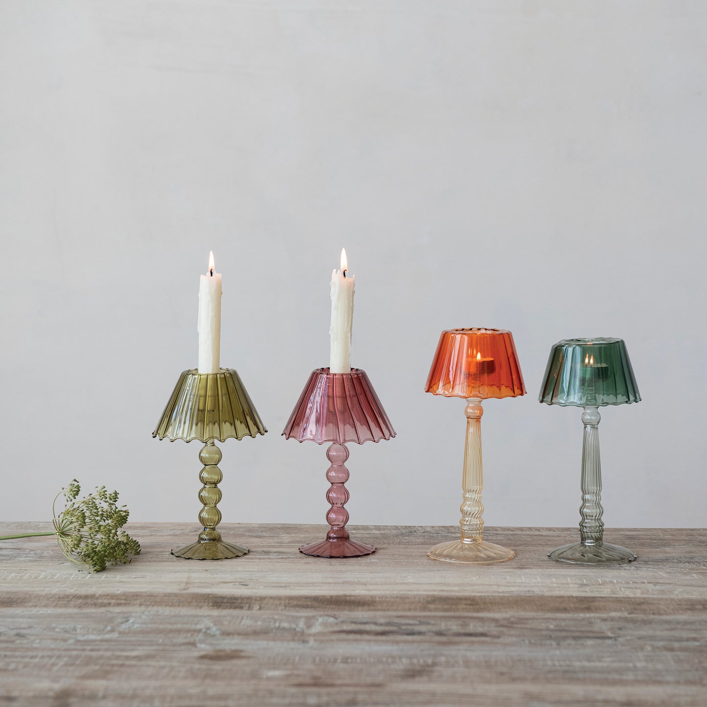 Glass Scalloped Table Light Tealight/Taper Holder, 2 Colors