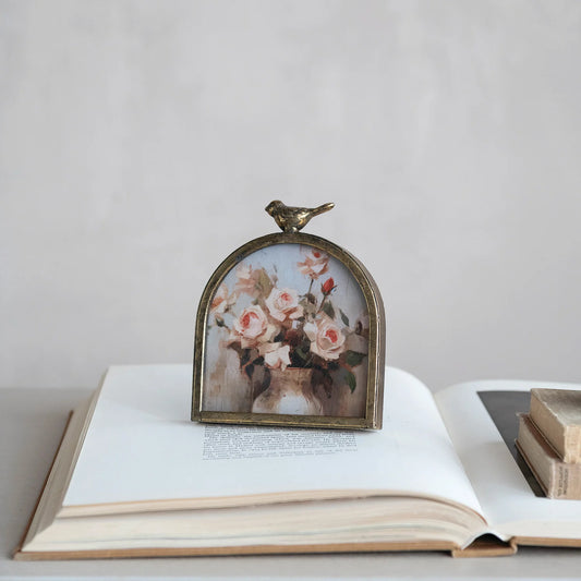 Metal Arched Photo Frame with Bird Finial