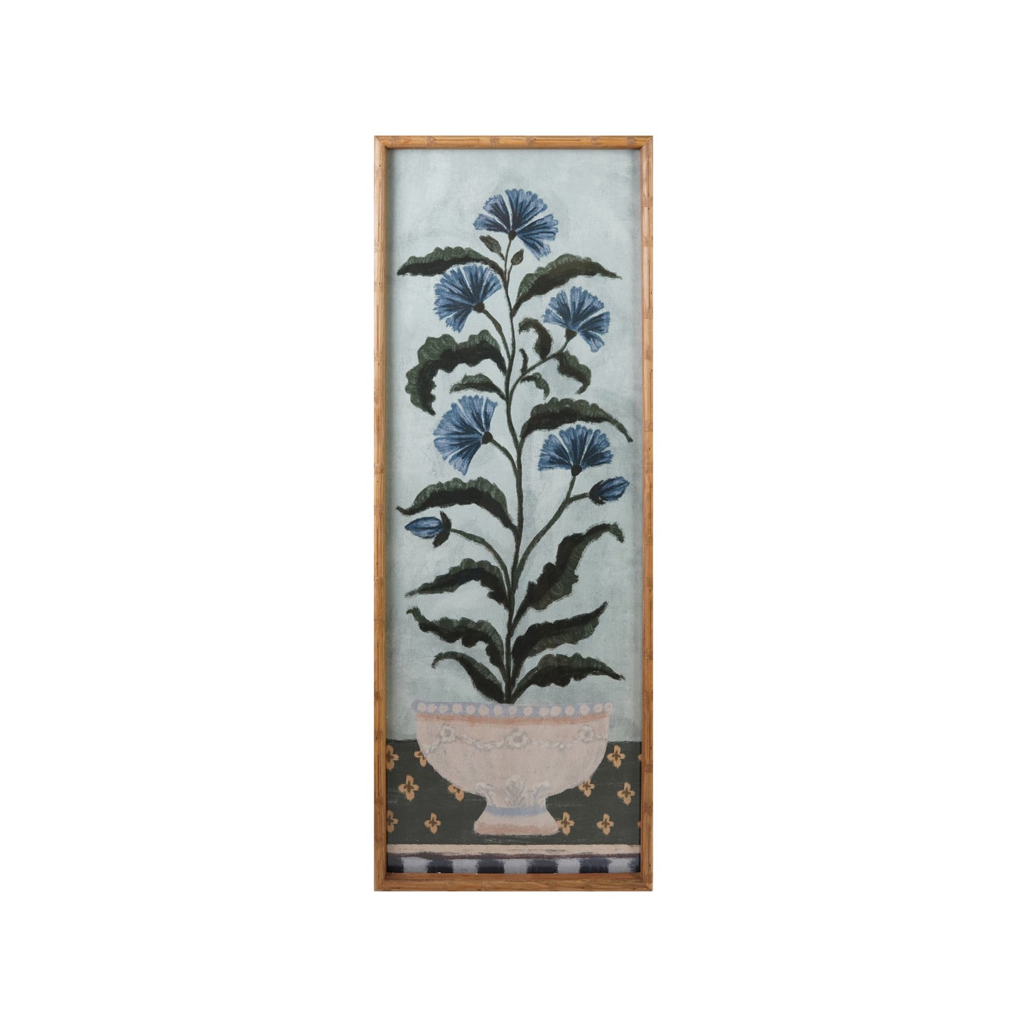 Wood Faux Bamboo Framed Glass Wall Decor in Footed Bowl
