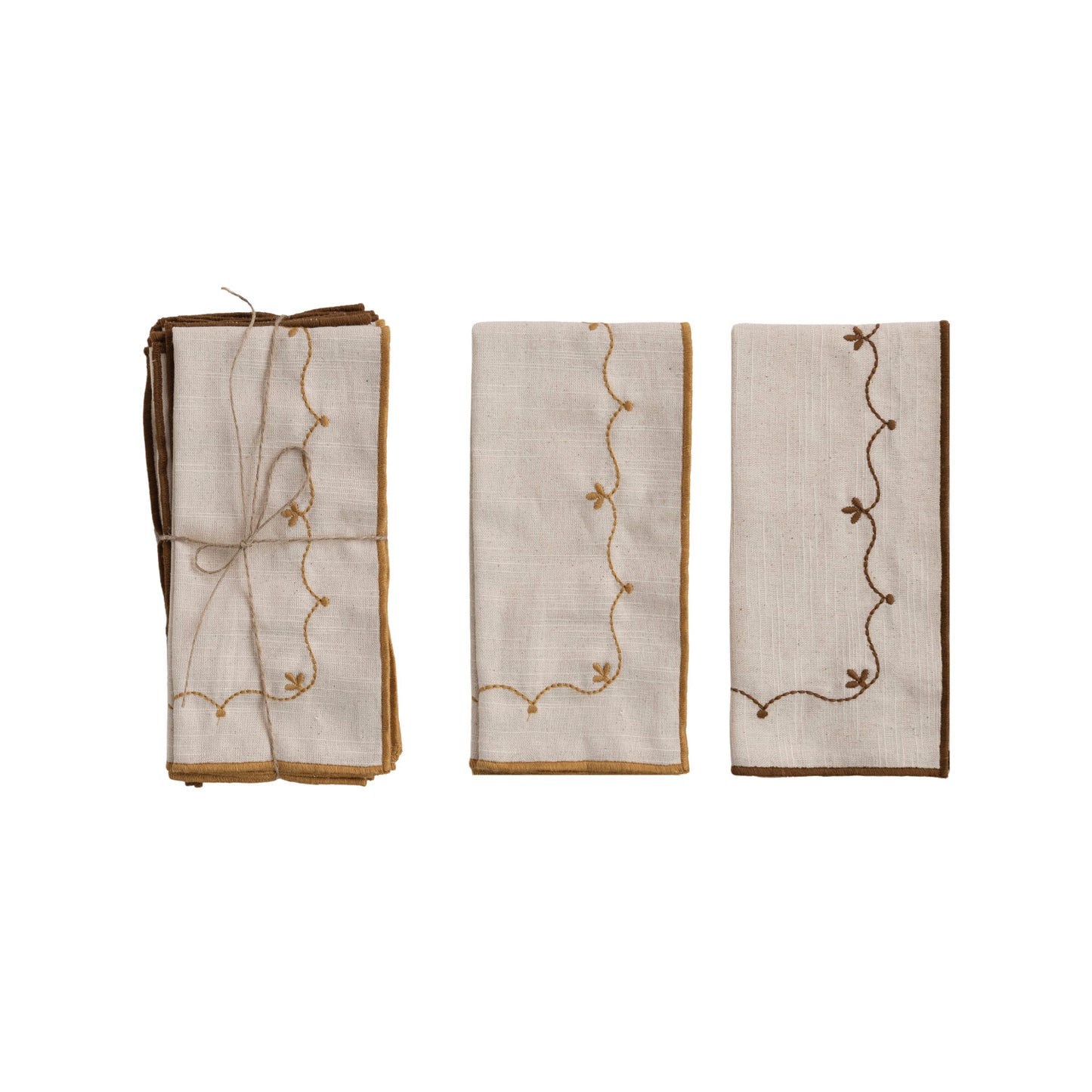 Cotton Napkins with Floral Embroidery, Set of 4
