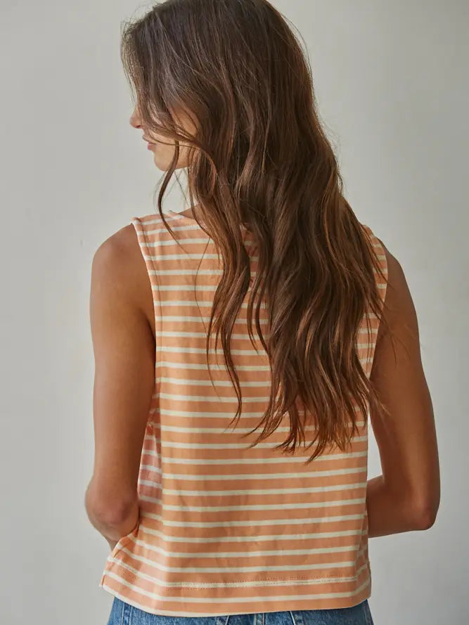 Knit Cotton Striped Round Neck Sleeveless Top